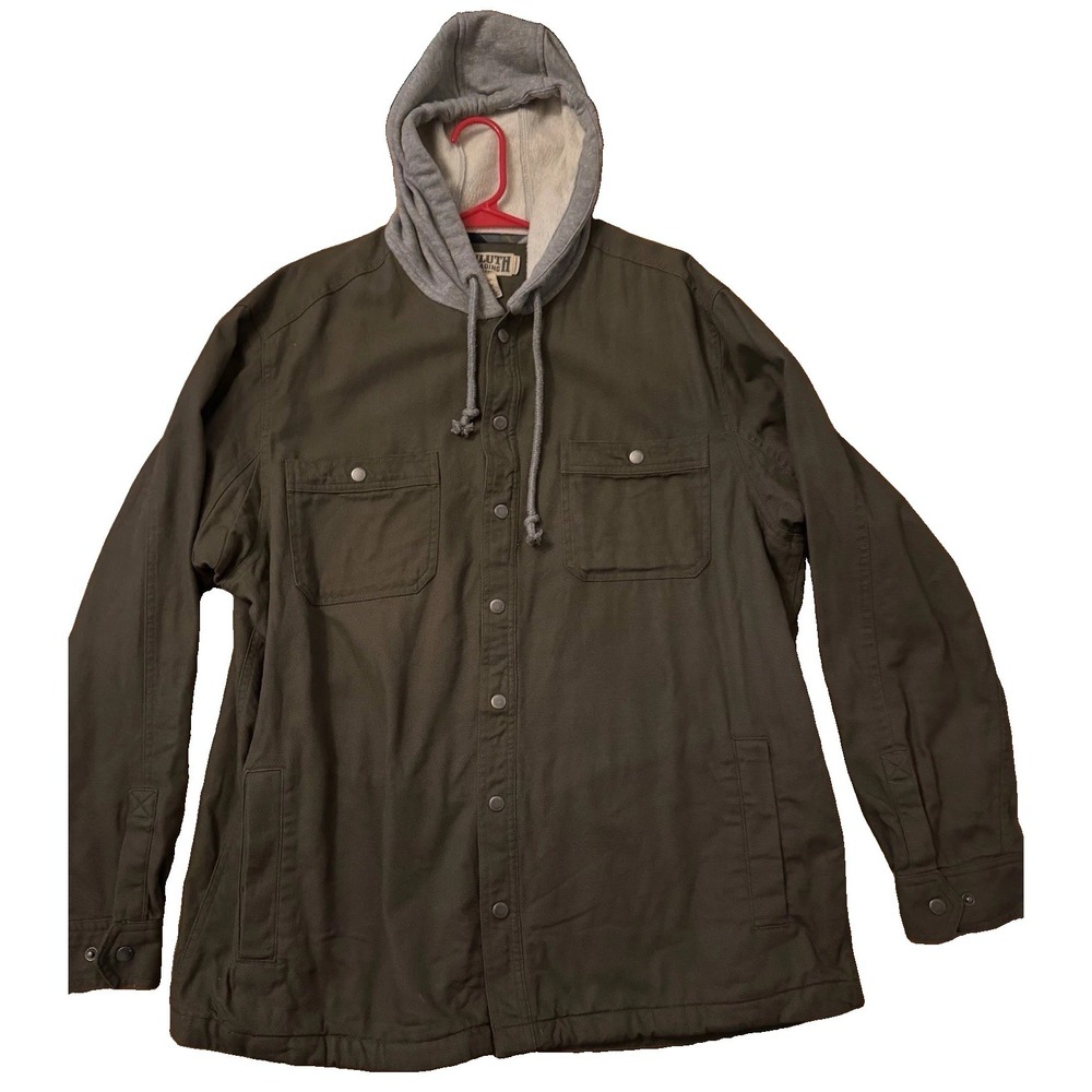 Duluth Trading Fire Hose Hooded Limber Jac Jacket Mens XL Olive Flannel 74259